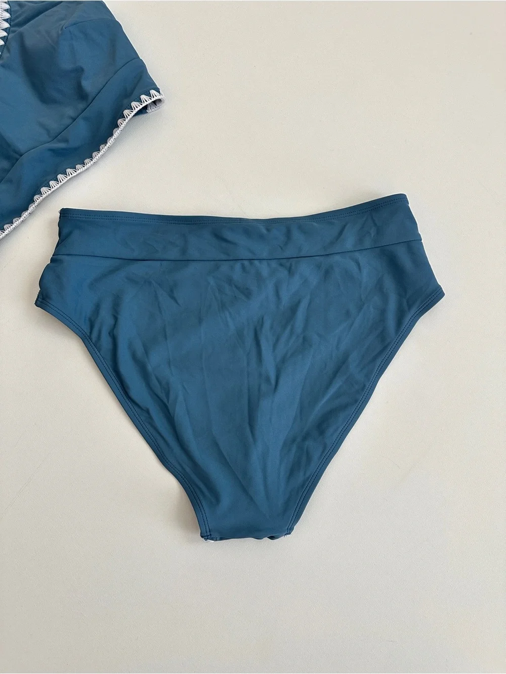 Cupshe Blue White Crochet Trim Scoop Neck High-Waist Bikini Set Size M